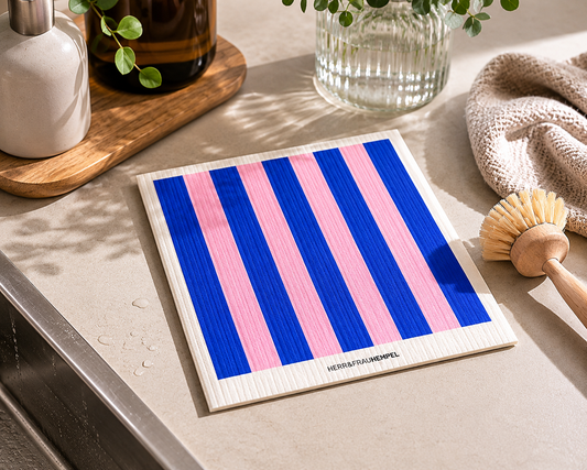 Schwammtuch Streifen blau-rosa