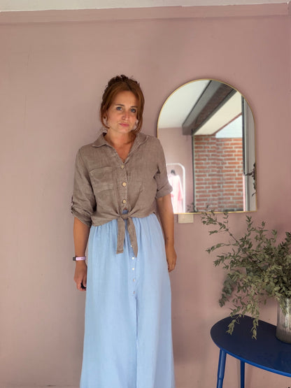 Leinen Bluse zum Knoten