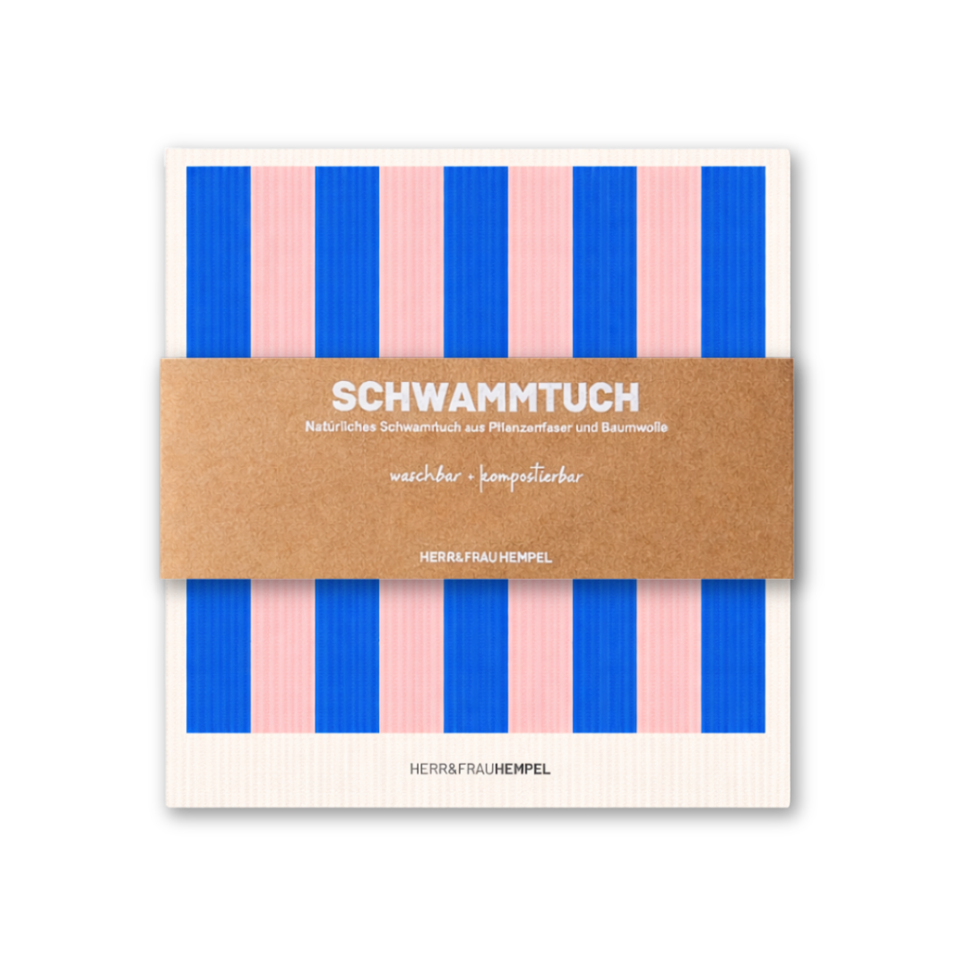 Schwammtuch Streifen blau-rosa