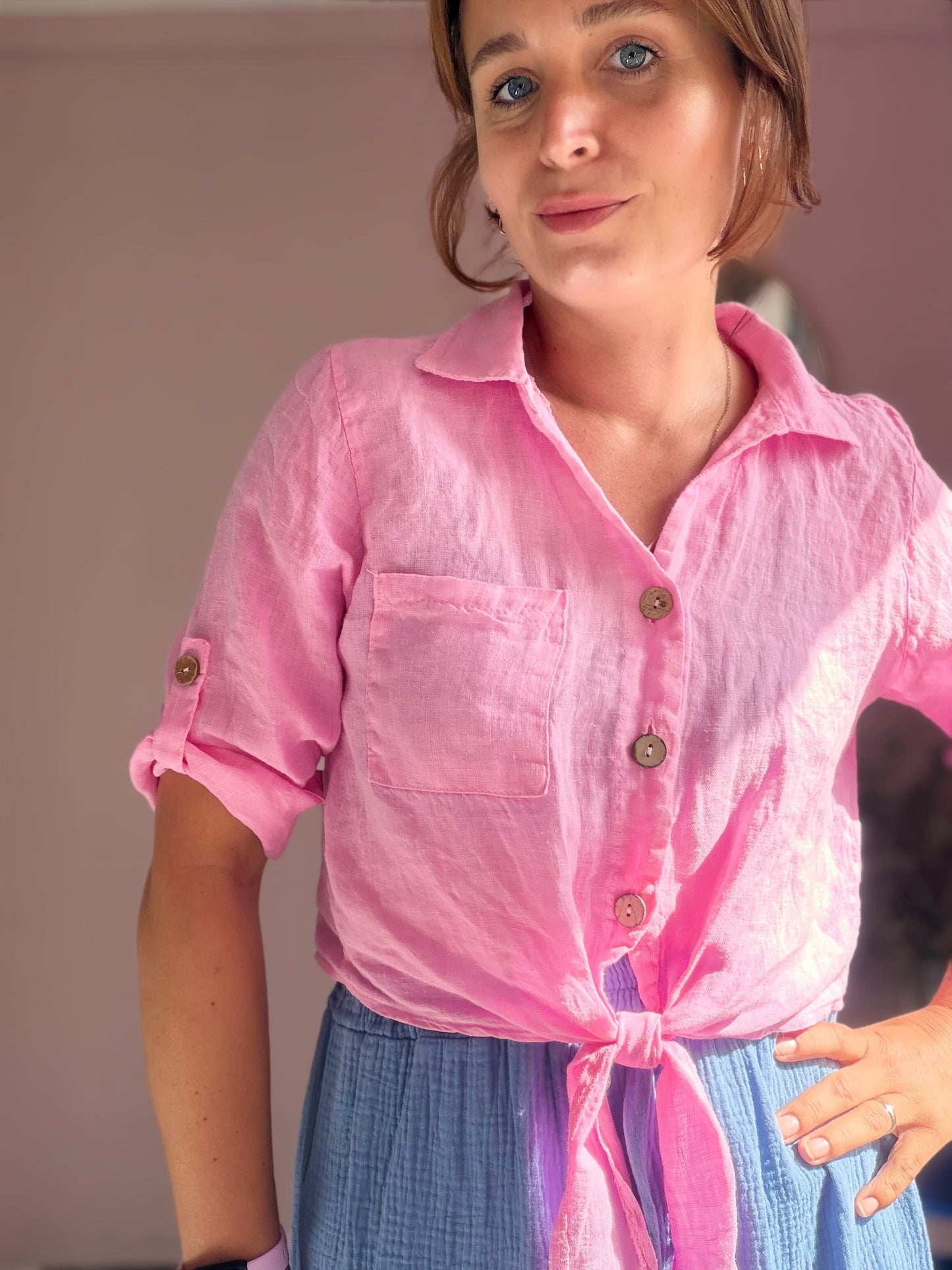 Leinen Bluse zum Knoten
