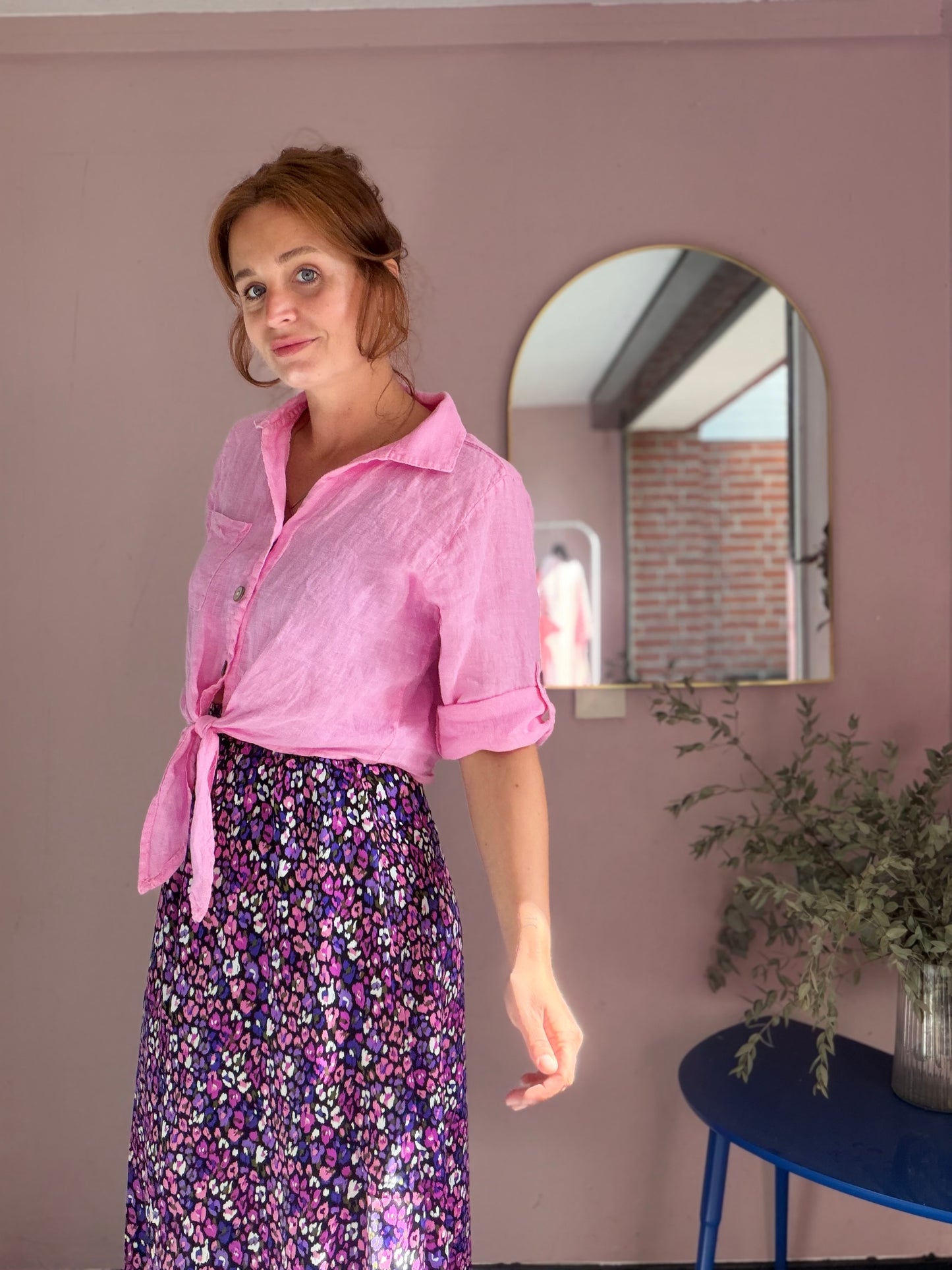 Leinen Bluse zum Knoten